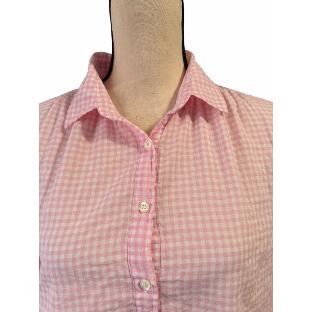 J. Crew Womens Pink White Gingham Popover Collared Tunic Top Blouse Sz 12 Preppy